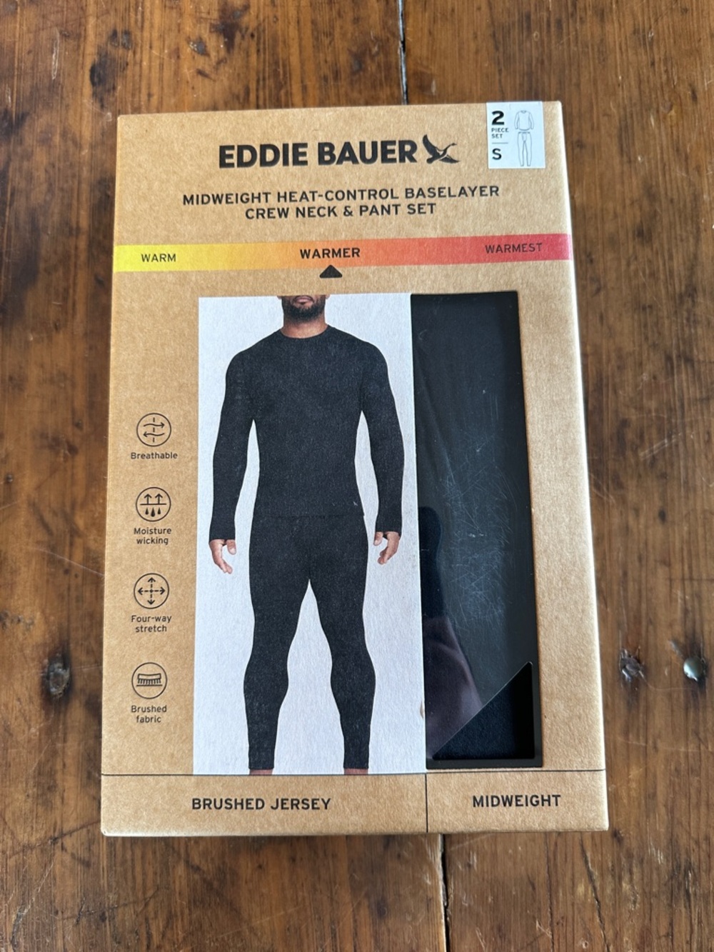 Eddie Bauer Men’s Midweight Baselayer Crew Neck & Pant Set - Black